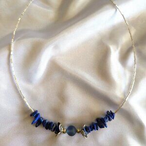Beautiful Hand Made Lapis Lazuli and Bugle Bead Necklace-Tranquility Amidst the